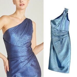 Theia Blue Shine One Shoulder Sleeveless Cocktail Mini Dress XS